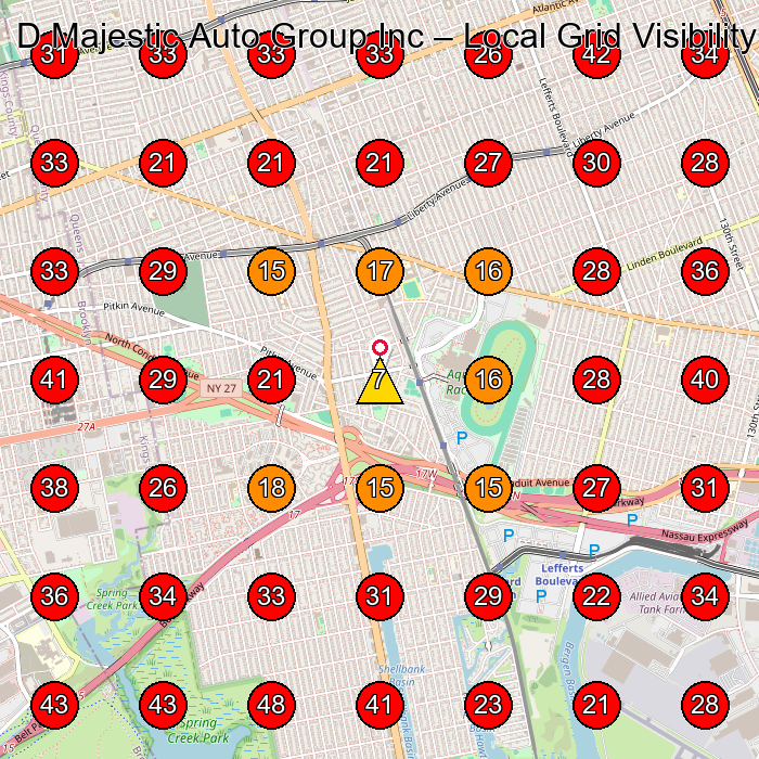 D Majestic Auto Group Inc GeoGrid visibility map for Used Car Dealer in Queens